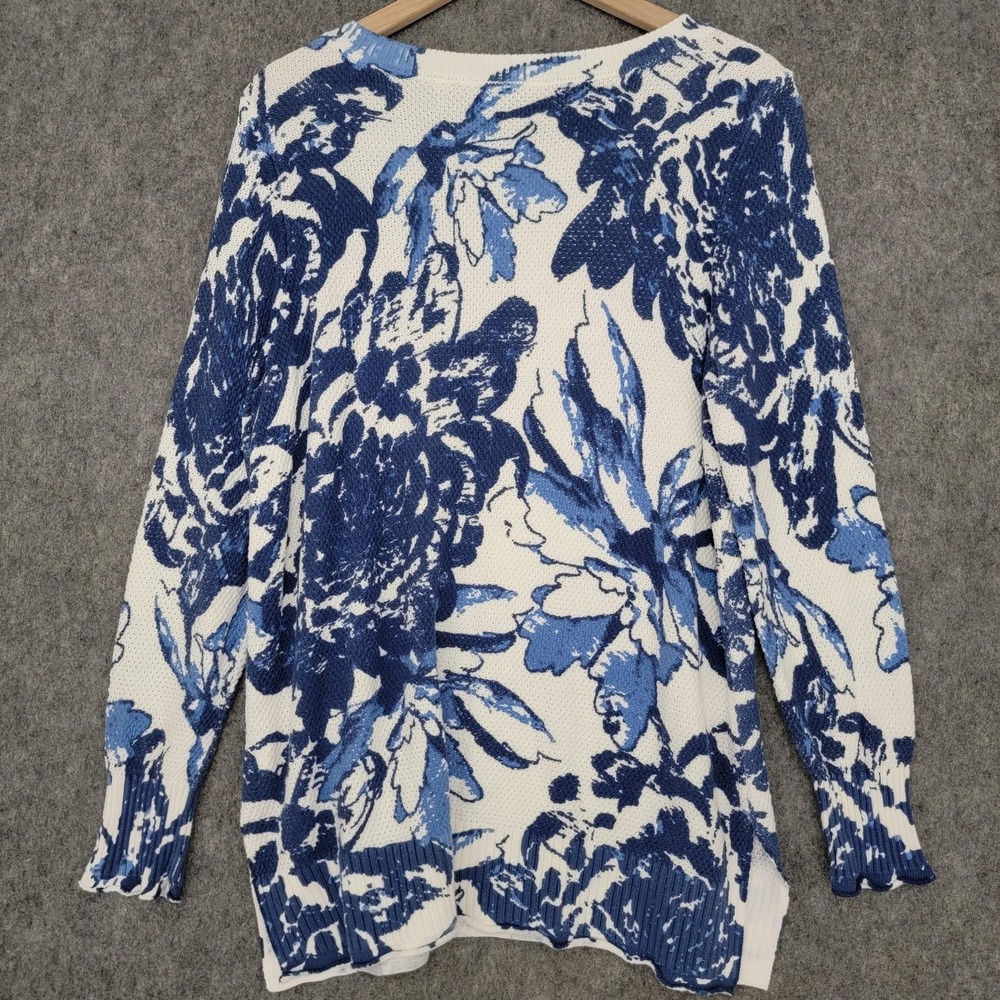 Soft Surroundings Marin Sweater Womens L Blue Floral Waffle Knit Tunic Pullover - Picture 4 of 12
